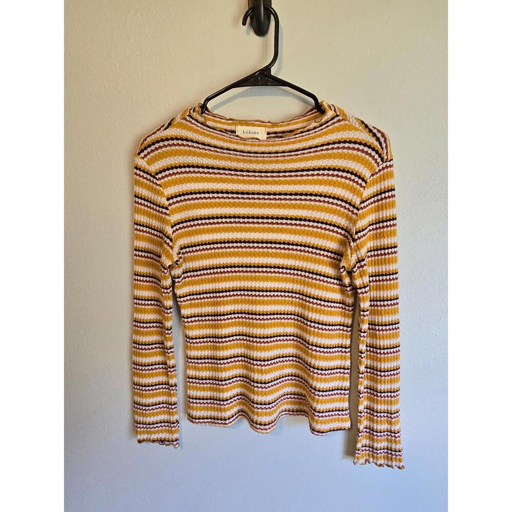 Bohme Retro Style Striped Long Sleeve Lightweight Knit Sweater (S)